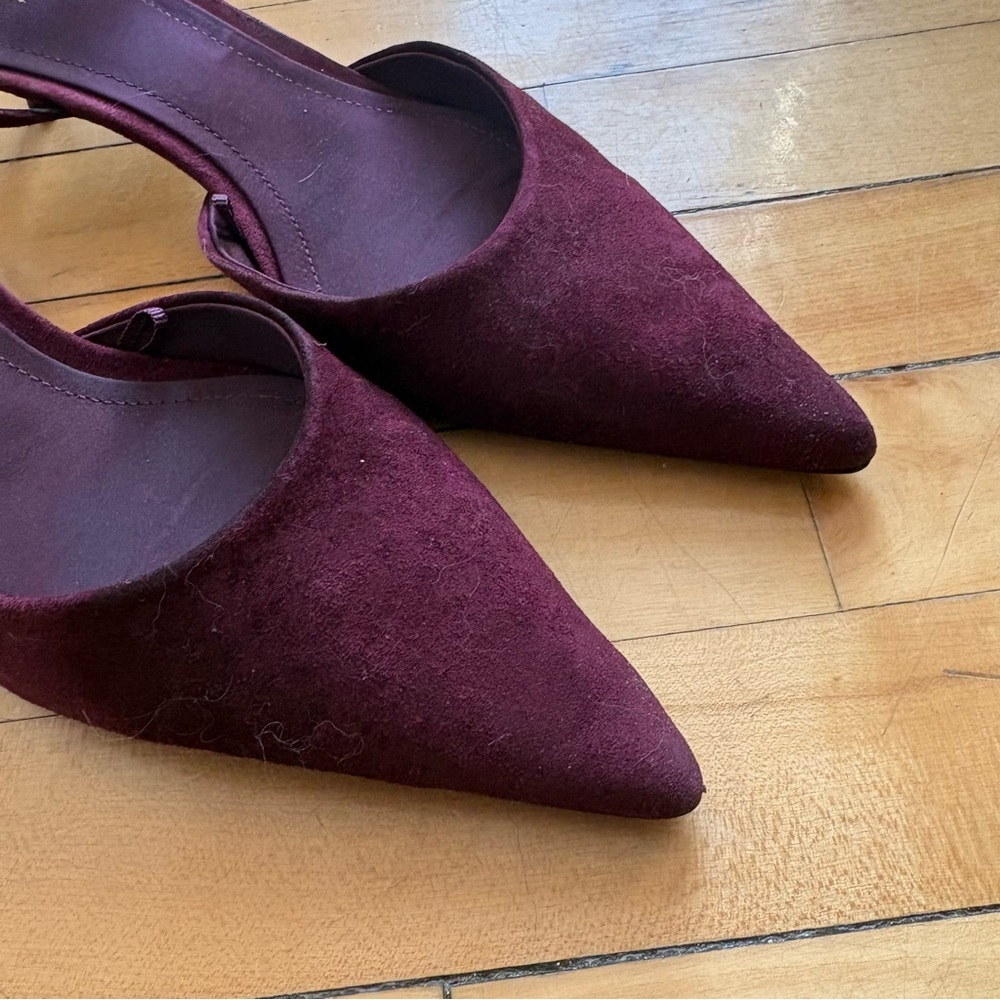 Zara Sz 9 (40) Burgundy Wine Color Pointy Toes Kitten Heels - Picture 2 of 8